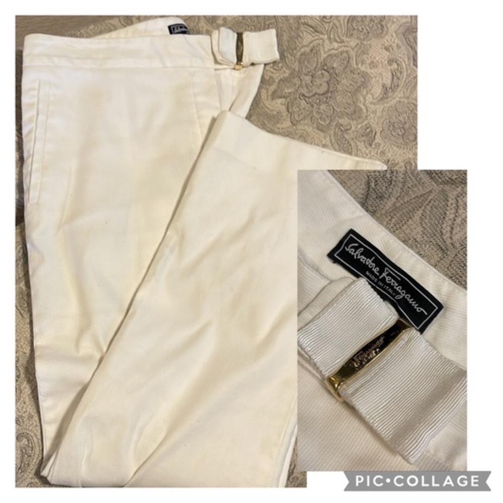 Salvatore Ferragamo off white cotton and elastane pants. Size is 42.